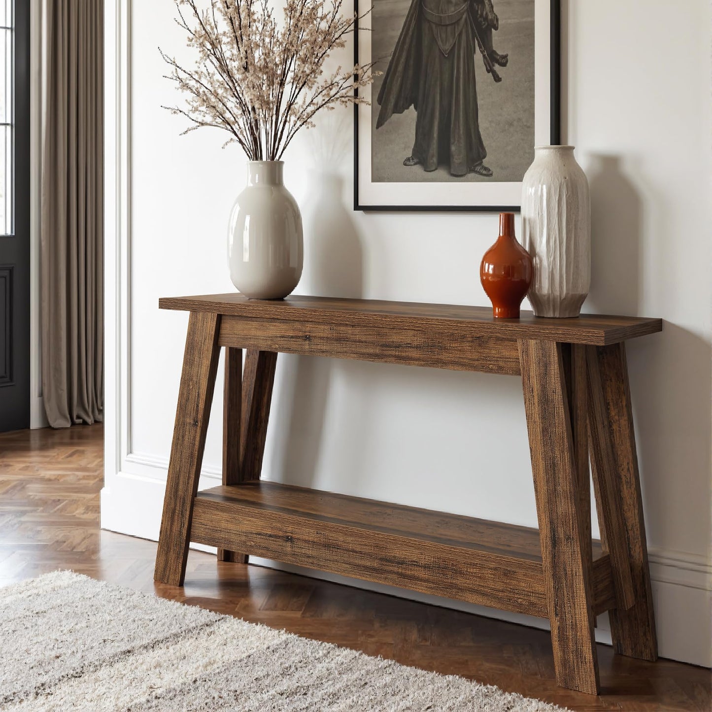 Tribesigns 41.3-Inch Farmhouse Entryway Table, 2-Tier Narrow Console Table Behind The Couch, Entryway Furniture with Storage for Small Spaces, Living Room, Hallway, Foyer, Rustic Brown