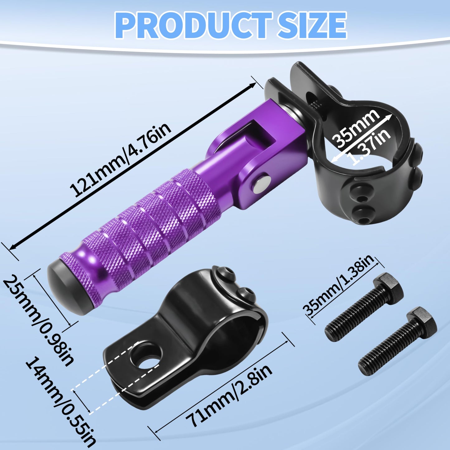 M8 Anti-Skid CNC Universal Motorcycle Foot Pegs Degree Foldable Footpegs Footrest,Upgrade Passenger Pedal For Mini Bike Dirt Pit Bike Electric Car Motorbike Honda Suzuki Yamaha Kawasaki (Purple)