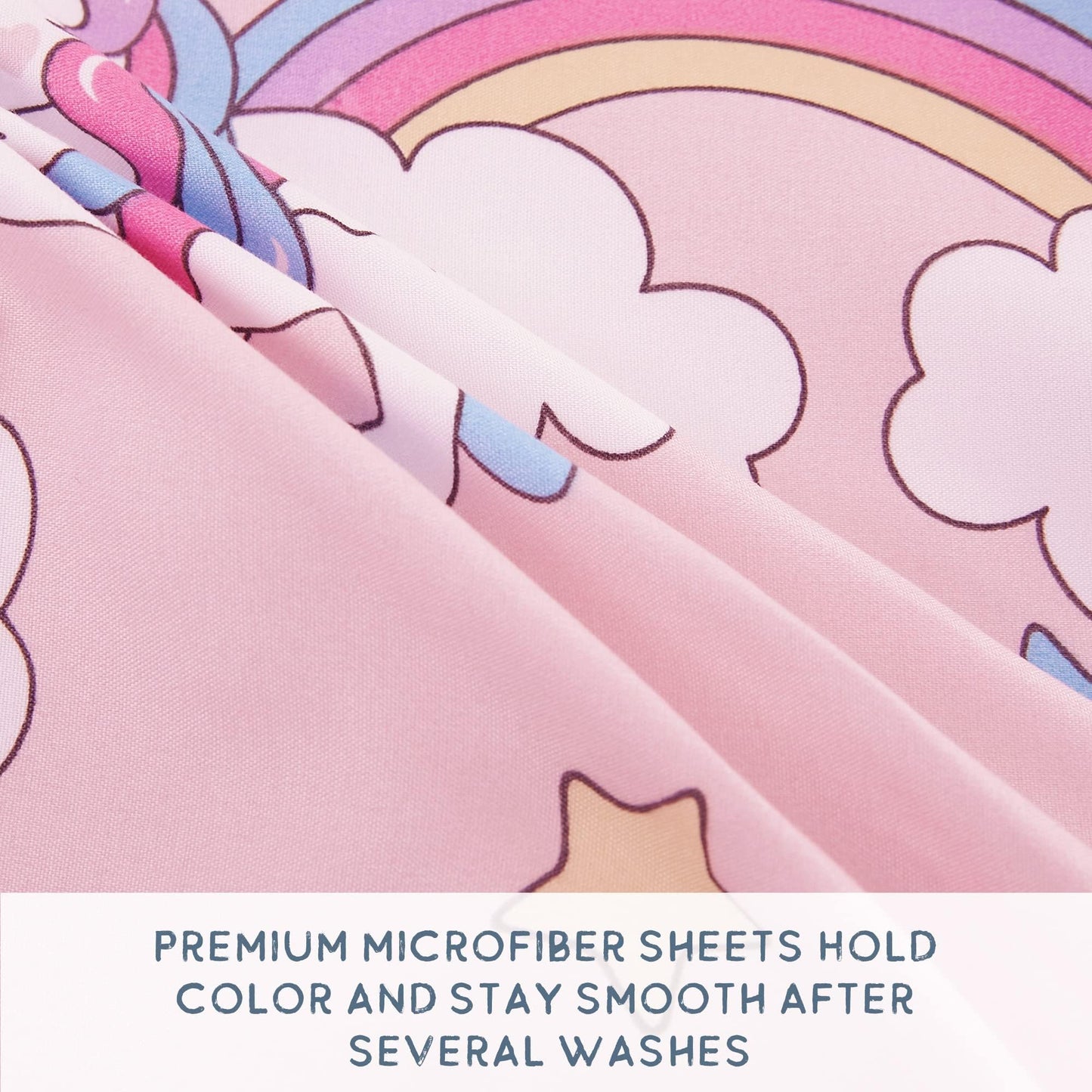 Softan Kids Bed Sheet Set, 4-Piece Full Size Sheets, Microfiber Fitted Sheet with 15 Inches Deep Pocket and Corner Straps, Breathable & Silky Soft Pink Unicorn Pattern Sheet and Pillowcase Sets