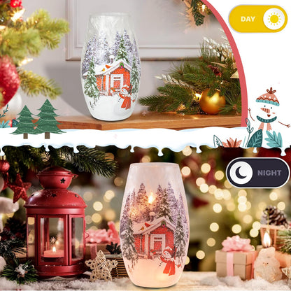 Wonder Solar Christmas Crackle Glass Lights Decorations Snowman Indoor Crackle Glass Vase LED Lighted Holiday Lamp Night Lights for Xmas, Christmas Lighting Decorations Indoor