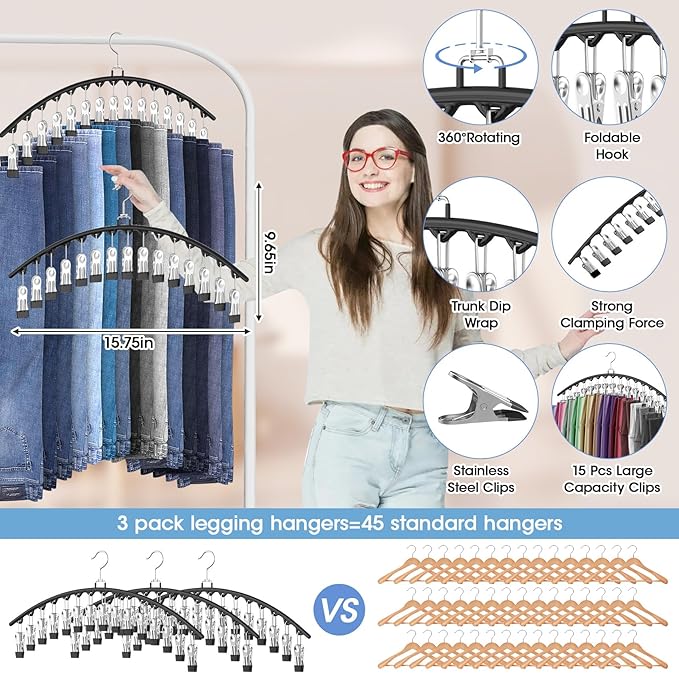3 Pack Legging Organizer for Closet Hanging, Pants Hangers