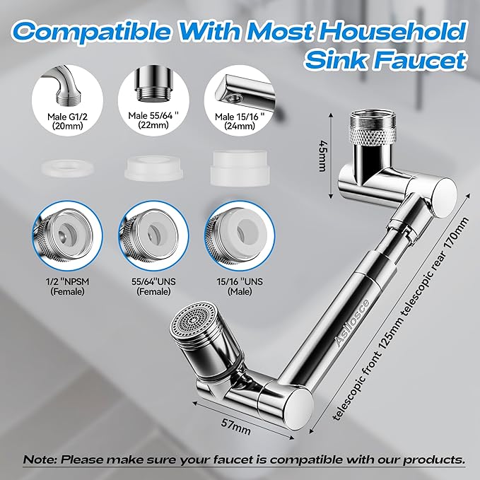 1440° swivel faucet extender, sink faucet aerator extender, swivel extendable