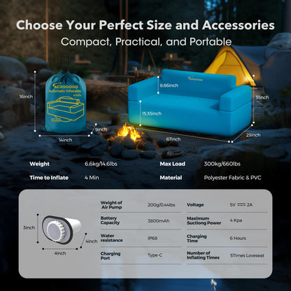 Inflatable Couch for Camping with Built-in Pump, Portable Blow Up Sofa, Multifunctional Inflatable Furniture has High-Pressure Resistant Fabric Suitable for Backyard Beach Music Festival Party (Blue)