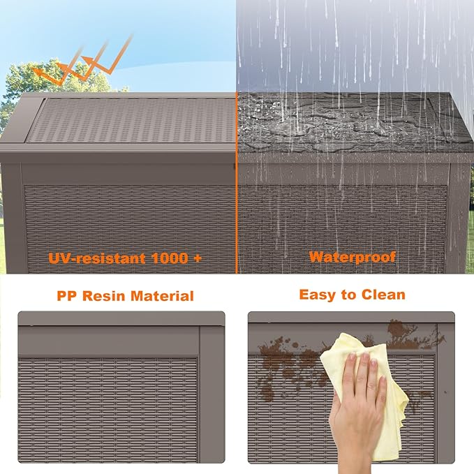 320 Gallon Resin Deck Box, Lockable Patio Outdoor Storage Box for Furniture, Garden Tools and Tools Storage, Waterproof Outside Storage Boxes - Grey