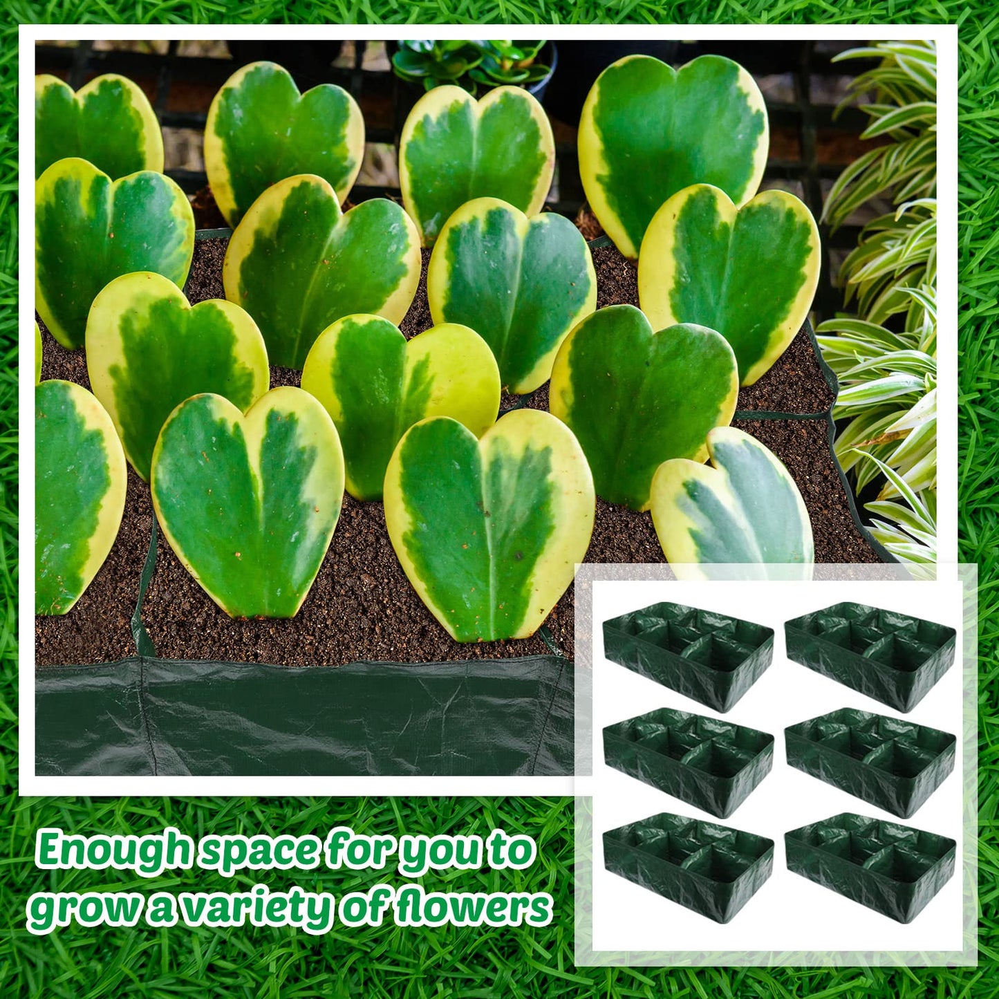 Gerrii 6 Pack 35 Gallon Fabric Raised Garden Beds Rectangle Garden Planting Bed with 6 Divided Grids Drainage Holes 4 Pcs Warehouse Gloves for Vegetables Flowers Tomatoes Herb(Polypropylene, Cotton)