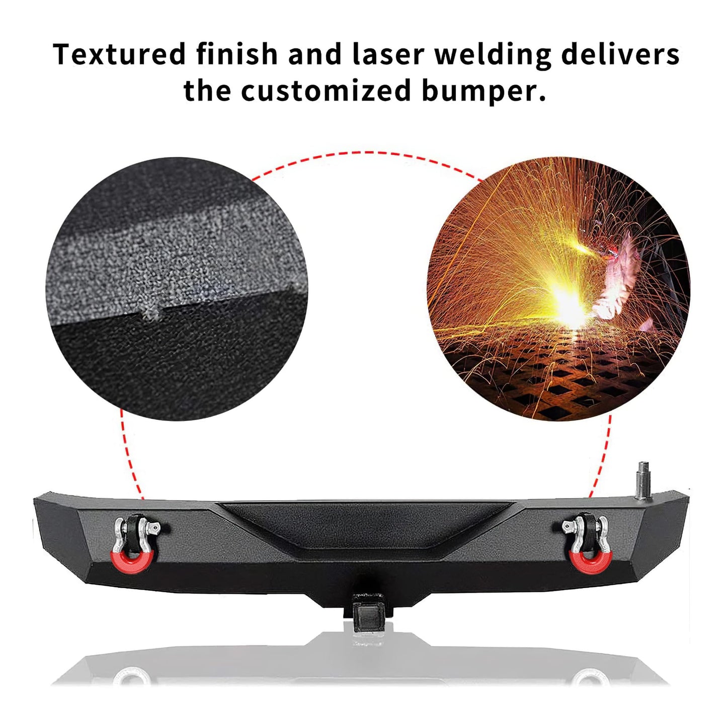 YITAMOTOR Rear Bumper with Tire Carrier Compatible with 2007-2018 Jeep Wrangler JK & Unlimited JKU, Off Road Rock Crawler Full Width Black Bumper w/2" Hitch Receiver & D-Rings
