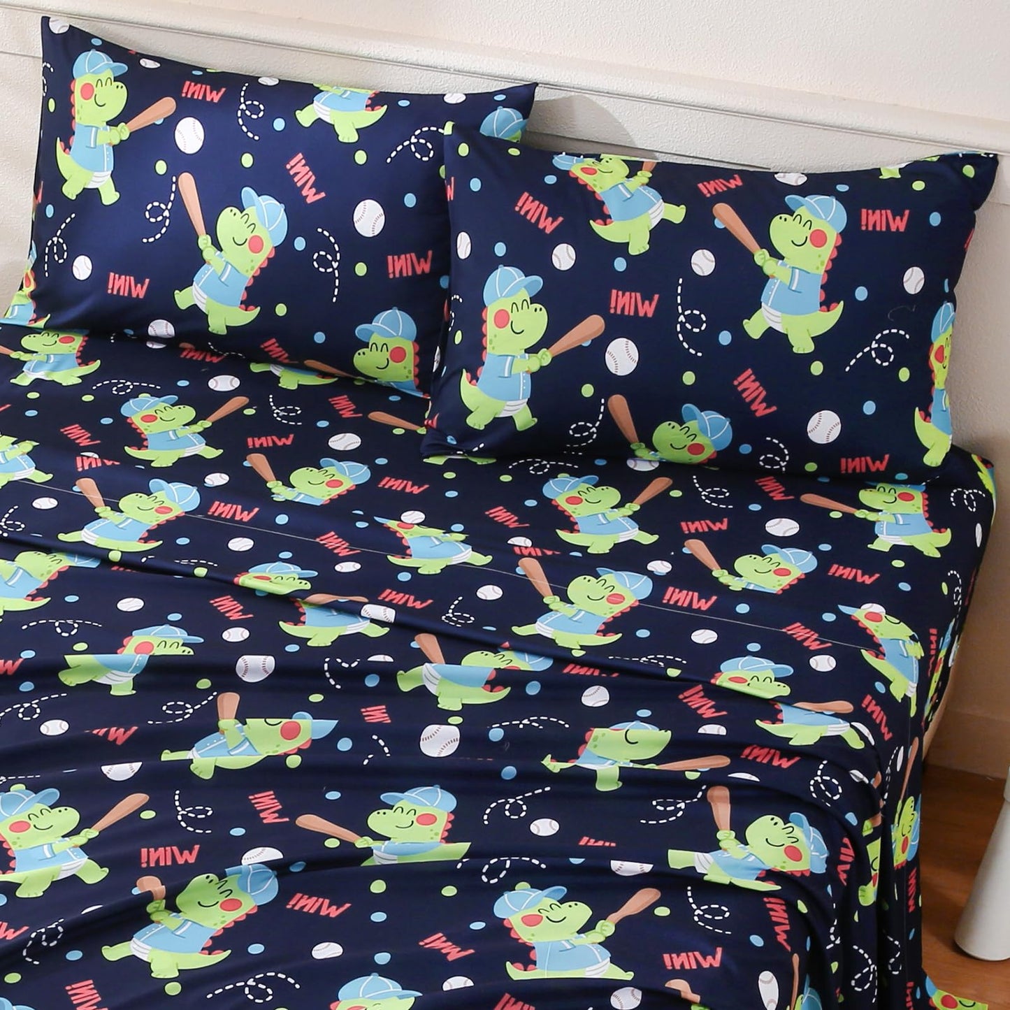 ChicView Queen Sheet Set Kids,4 Pieces Breathable Soft Microfiber Bedsheets for Child Boys Girls, Anti Pilling Deep Pockets Easy Care Bed Sheets, Dino