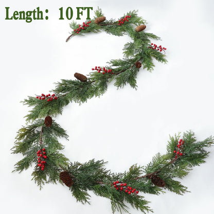 MIZII Christmas Garlands 10FT Artificial Pine Garland with Pinecone Berries Greenery Garland Christmas Decorations for Xmas Fireplace Mantle Home Decor Indoor Outdoor (Garland-10FT)