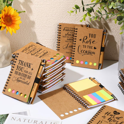 Skyygemm 20 Sets Employee Appreciation Gifts Spiral Notebook Journal with Sticky Notepad Index Tabs Thank You Gifts Notepad with Bamboo Pen Bulk for Teacher Cna Nurse Coworker(Motivational)