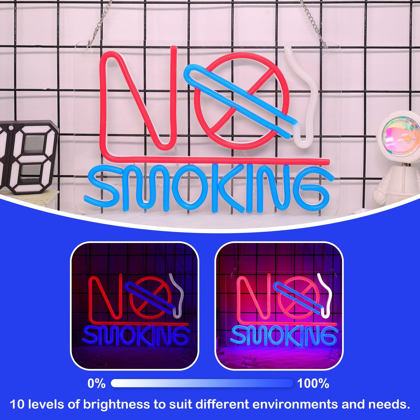 Neon Signs - No Smoking, Bedroom & Business Suitable - USB Powered with Hanging Hooks
