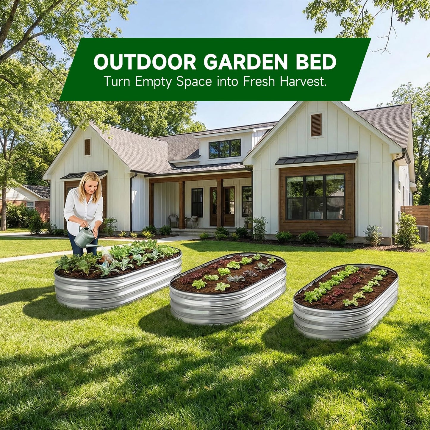ONAIL Galvanized Steel Raised Garden Bed Kit, Oval Small Metal Planter Box for Outdoor Plants Vegetables, Flowers, Herbs (4x2x1 Silver)