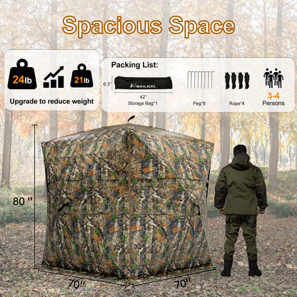 JOMAILIEEL 360 Degree See Through Ground Blinds for Deer and Turkey, Pop Up Deer Blind with Double Doors, Portable Carry Bag and Quiet- Fast Setup