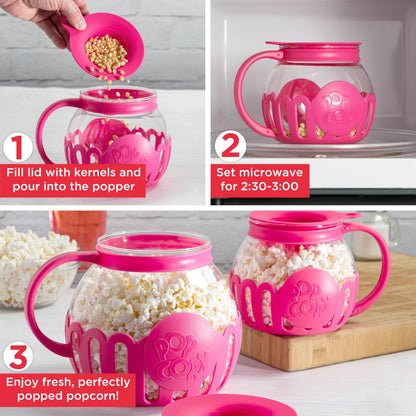 Ecolution Patented Micro-Pop Microwave Popcorn Popper with Temperature Safe Glass, 3-in-1 Lid Measures Kernels and Melts Butter, Made Without BPA, Dishwasher Safe, 3-Quart, Aqua