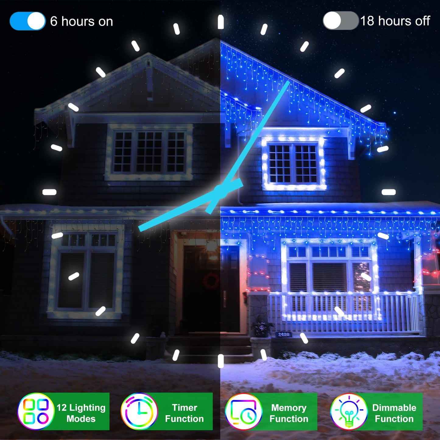 WUXYIYANG 132FT 1332 LED Outdoor Christmas Lights - 296 Ice Drops, 12 Pro Modes with Timer Memory & Brightness, Waterproof Hanging Ice String Light for Holiday Wedding Garden Fence House Decor (Blue)