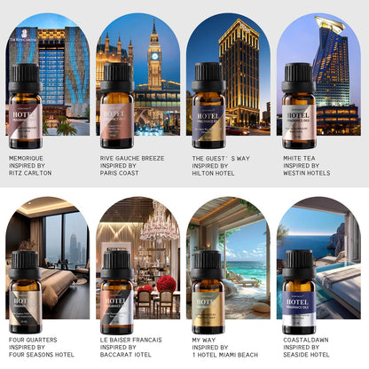 Hotel Diffuser Oil Gift Set - Inspired by 5-Star Hotel Scents - My Way,Ritz - C,Westin White Tea,Baccarat,Four Seasons,Hilton,Beachfront Villa,Paris Coast, Fragrance Oil Set