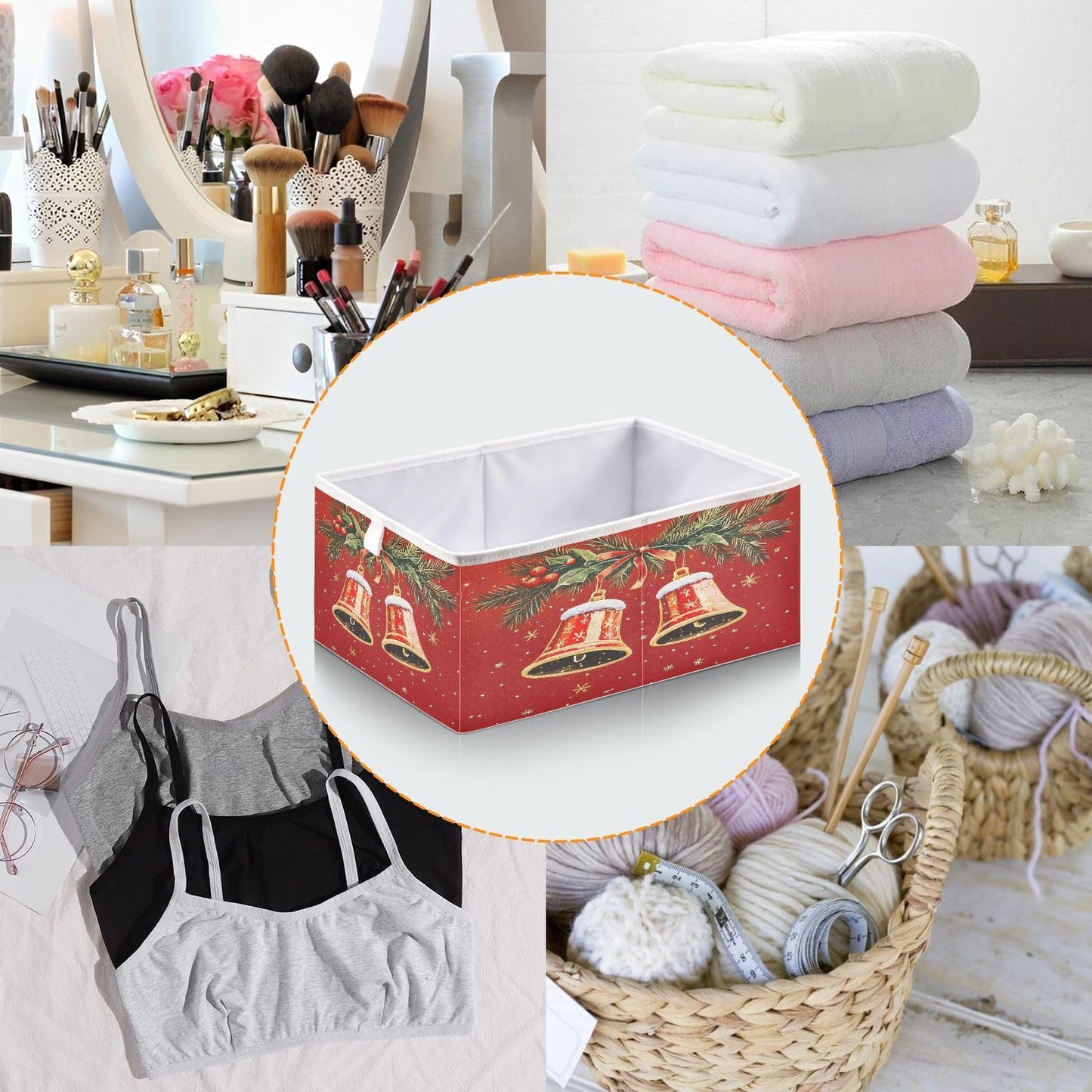 senya Large Storage Bins Christmas Bells Collapsible Foldable Storage Cubes Fabric Basket Closet Organizer Containers Box for Home Bedroom Office 15.7 x 10.6 x 6.9in