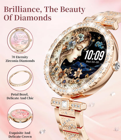 ESFOE Smart Watches for Women,1.19” AMOLED Smart Watch Women Answer Make Calls,IP68 Waterproof Fitness Tracker,Heart Rate Sleep Monitor,100+ Sports Pedometer Watch for Android iOS Phone,Gift,Rose Gold