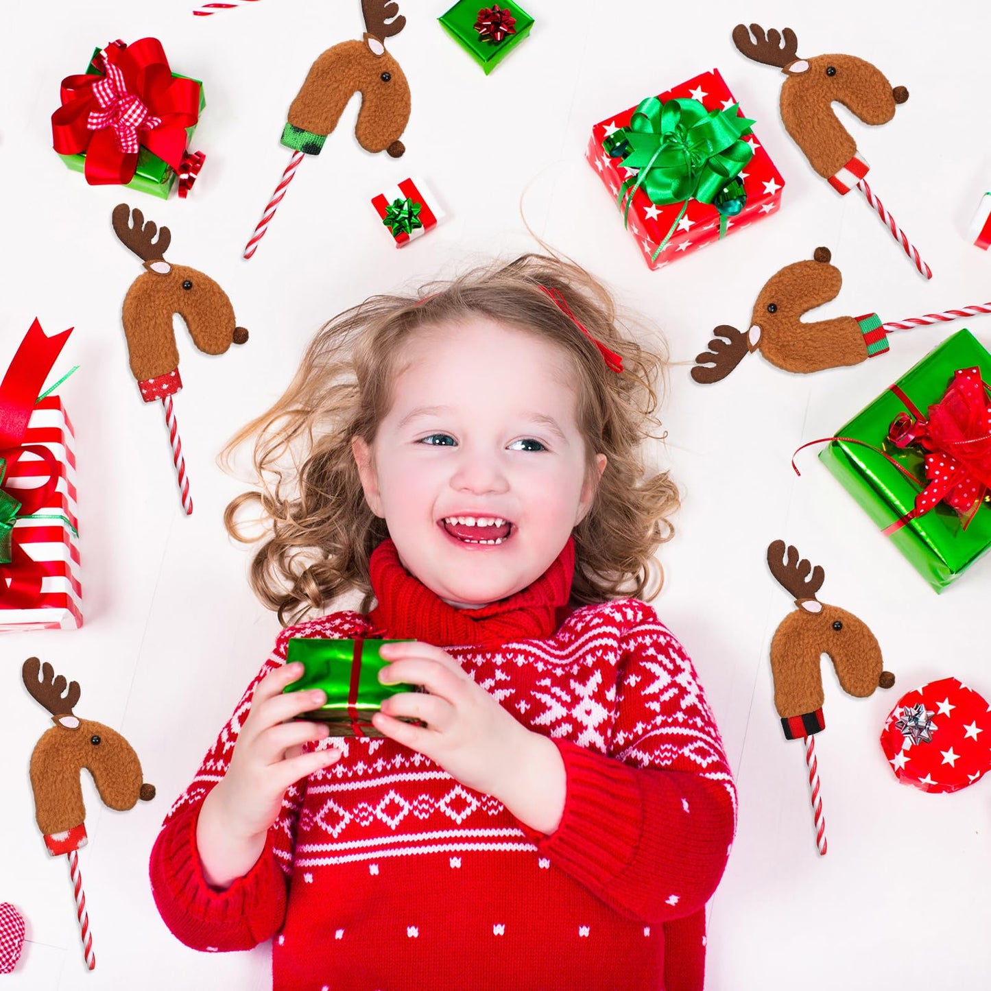 Poen 24 PCS Felt Reindeer Candy Cane Covers Christmas Candy Cane Holders Sleeves Reindeer Candy Cane Ornament for Xmas Holiday Home Office Decor Classroom Gifts Party Favors,Candy Canes Not Included