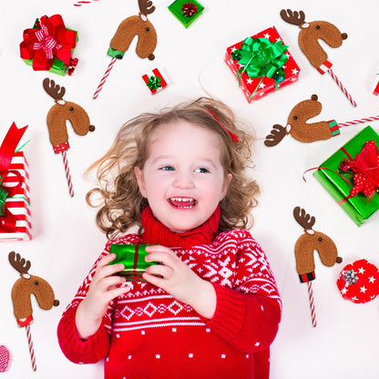 Poen 24 PCS Felt Reindeer Candy Cane Covers Christmas Candy Cane Holders Sleeves Reindeer Candy Cane Ornament for Xmas Holiday Home Office Decor Classroom Gifts Party Favors,Candy Canes Not Included