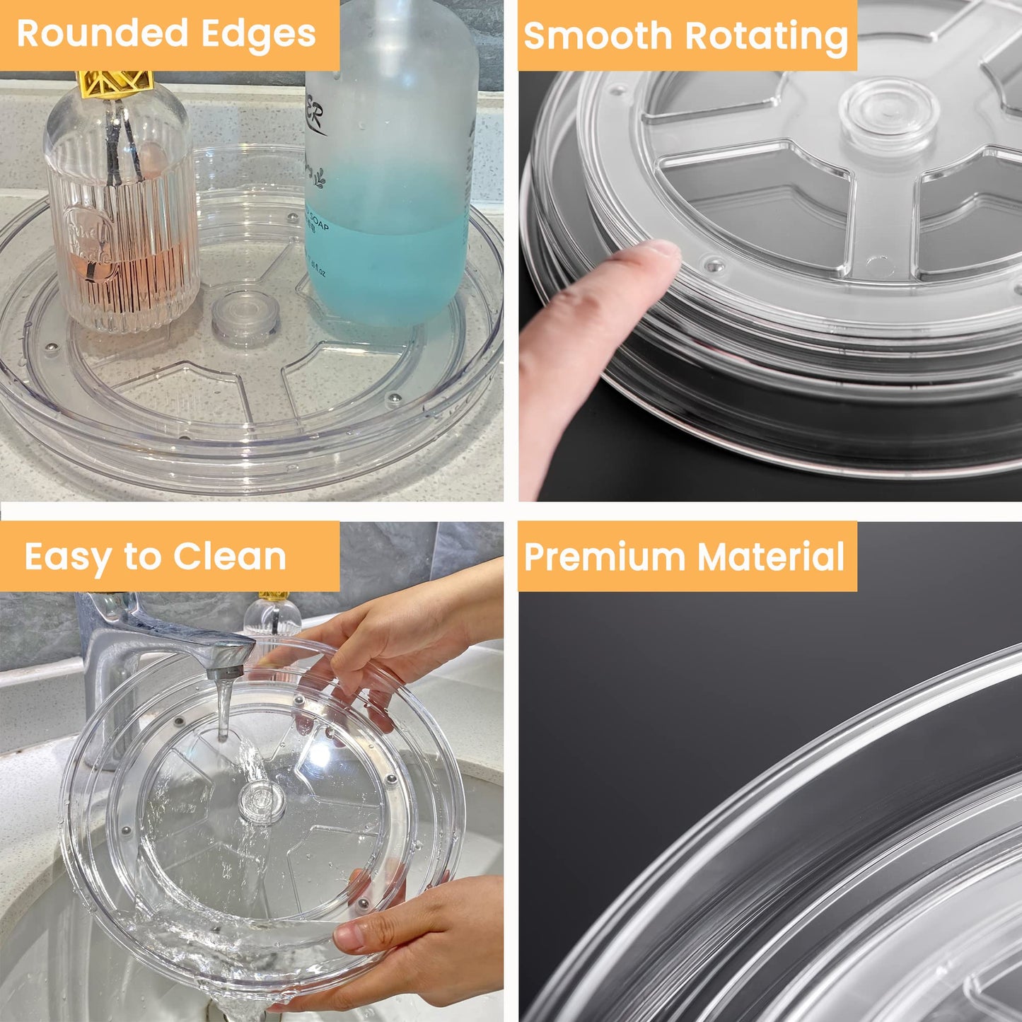 vacane Clear 11" Lazy Susan Organizer, 2 Pack Plastic Lazy Susan Turntable for Cabinet Rotating Pantry Lazy Susan Cabinet Organizer, Storage Containers for Kitchen, Refrigerator
