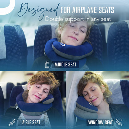 BCOZZY Travel Neck Pillow for Airplane – Patented Double Support for Head, Neck, and Chin. Best for Long Flights, Plane Sleeping, and Car Rides. Adjustable Size. Fully Washable. Carry Bag. Large, Gray