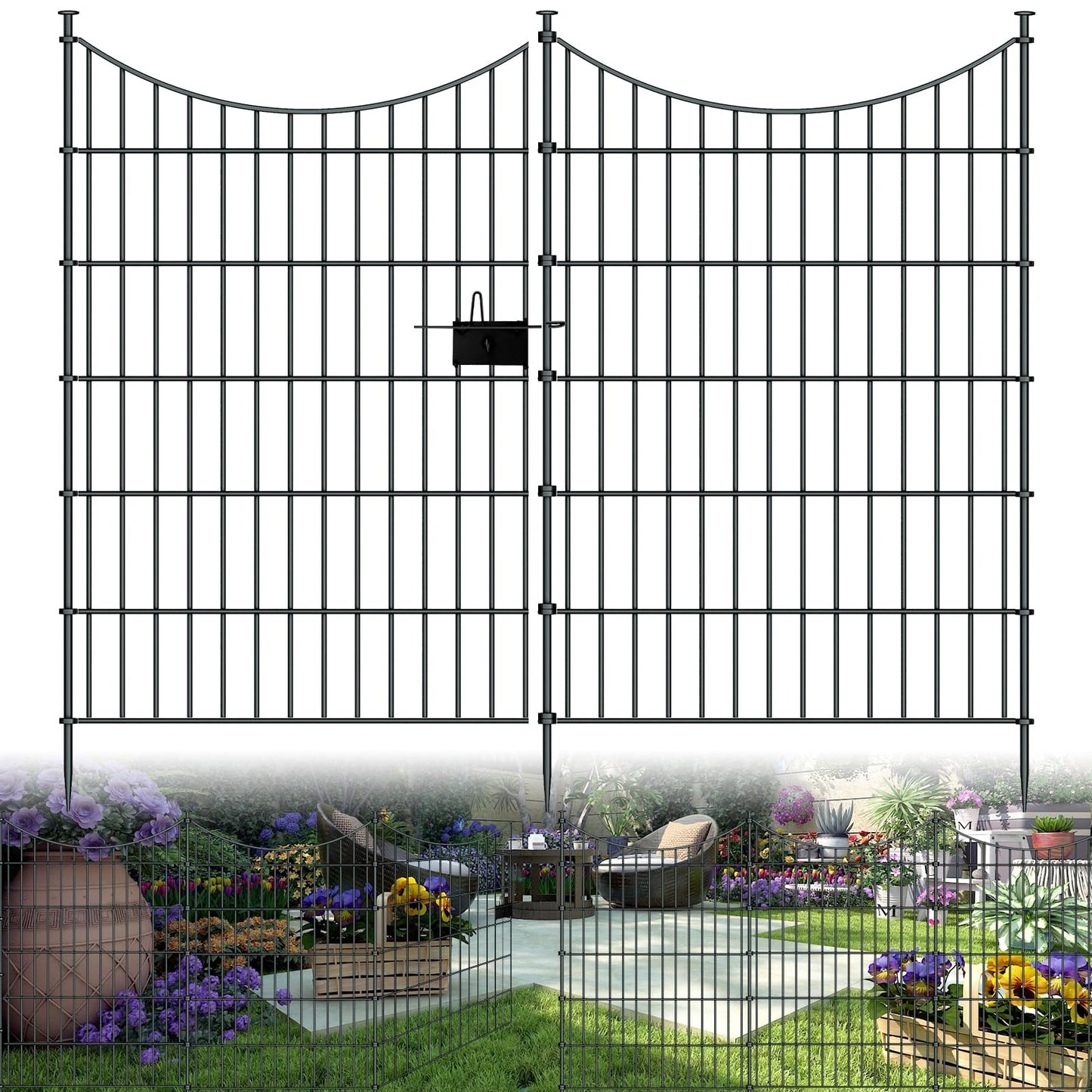 10 Panels Garden Fence Dog Fence Outdoor for Yard, 40in H x 23.6ft L Rustproof Metal Fencing with Ground Stakes | No Dig Animal Proof Containment for Pets/Rabbits | Durable Patio Security Panels