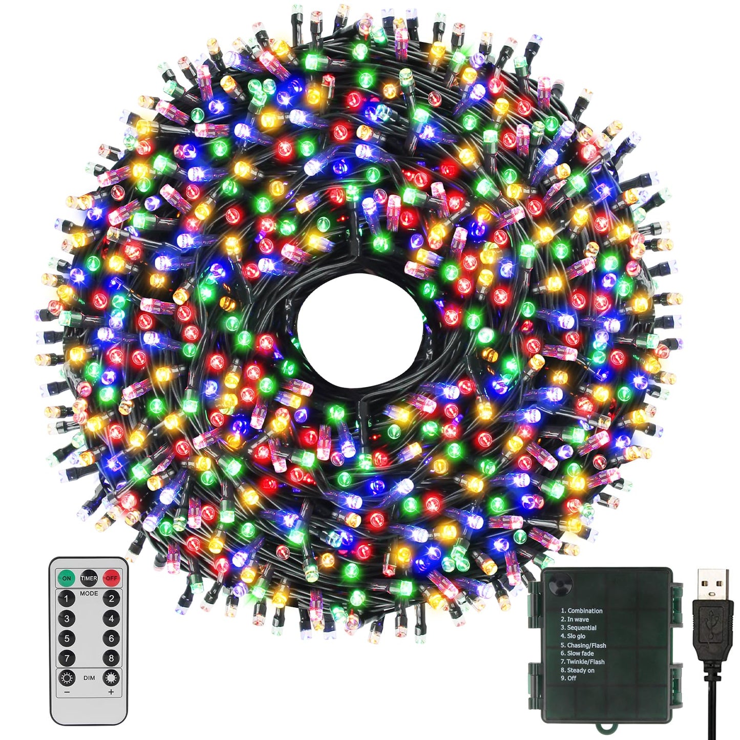 Green Convenience Christmas Lights 33ft 100LED Battery Operated String Lights with USB or Battery Powered Waterproof for Indoor Outdoor Holiday Party Wedding Christmas Decoration