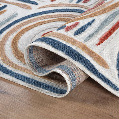 CAMILSON Indoor Outdoor Rug, Multicolor 5x7 Geometric Arch Striped Area Rugs for Patio and Home Areas, Easy-Cleaning Non-Shedding Living Room, Garden and Deck Washable Outside Carpet (5 x 7)