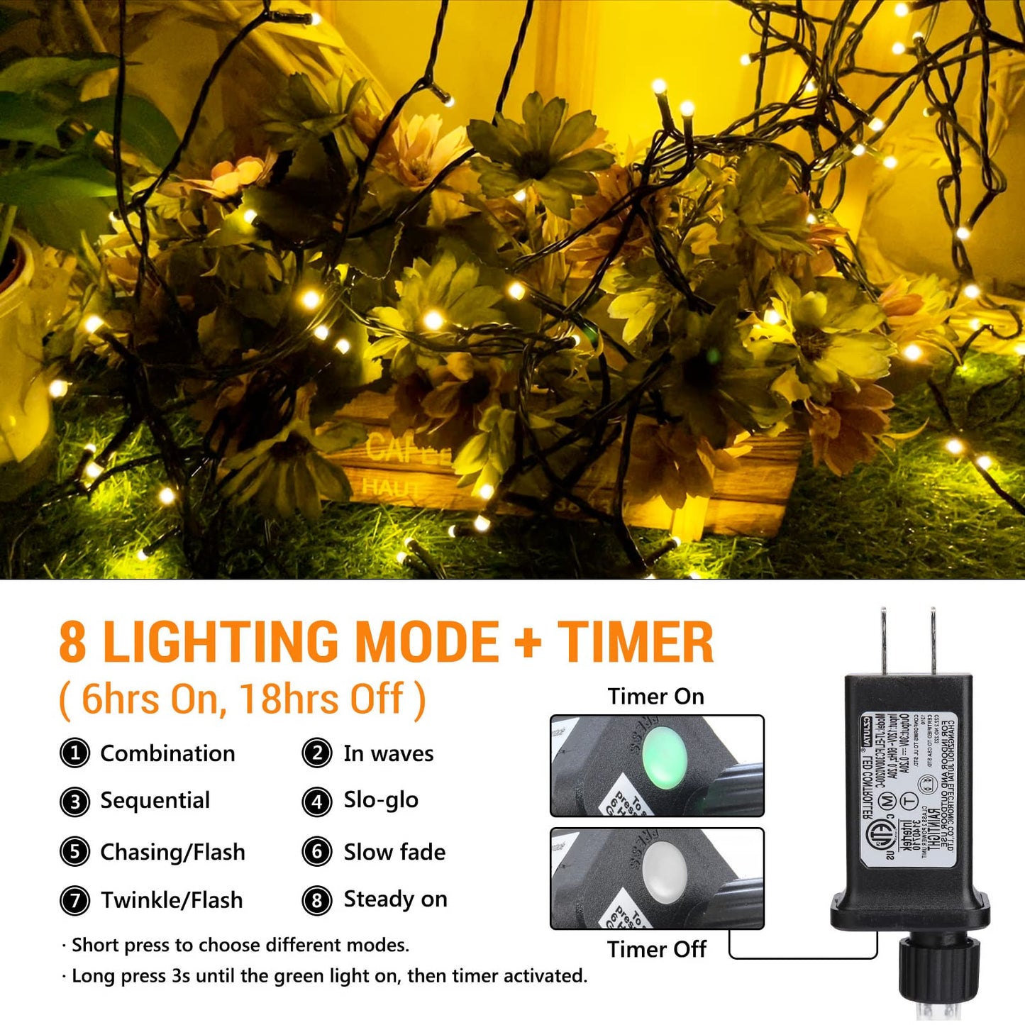 Toodour Christmas Lights Outdoor, 328ft 1000 LED String Lights, Timer, Waterproof 8 Modes Outdoor Christmas String Light - Twinkle Light for Tree Home Garden Yard Wedding Party Xmas Decor(Warm White)