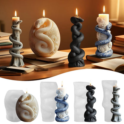 4 PCS Snake Candle Mold, 3D Animal Silicone Mold for Candle Making, Epoxy Resin Casting Mold for Soap DIY Handcraft, Perfect for Gothic Halloween Home Decor Party Festive Days Ornament