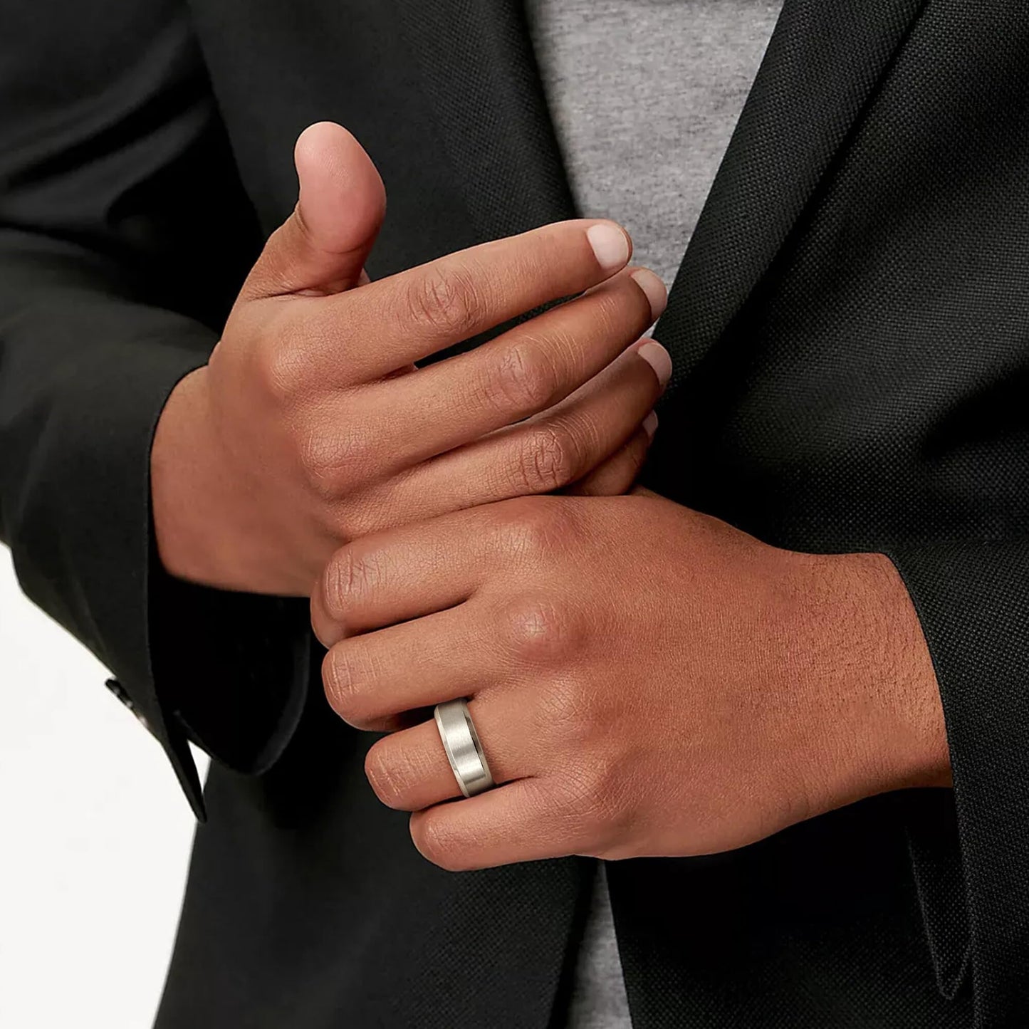 Jstyle Stainless Steel Rings for Men Women 8MM Wedding Band Rings Matte Surface - Beveled Polished Edge Mens Ring Size 6 Silver Plated Ring for Men