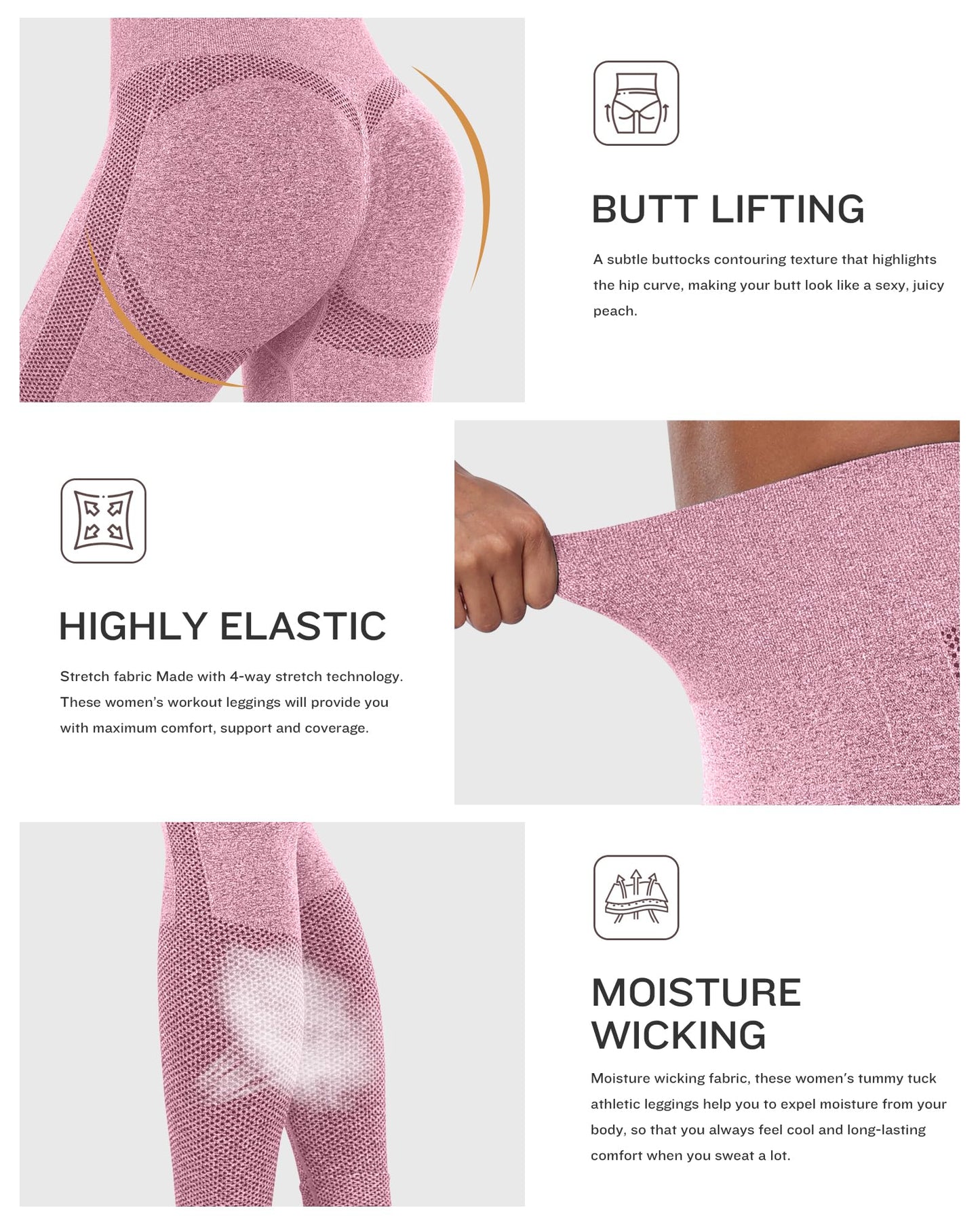 NORMOV Seamless Workout Butt Lifting Leggings - Booty Scrunch Gym Leggings for Women