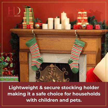 Haute Decor The Original MantleClip® Stocking Holder 4 Pack - Hang Christmas Stockings Safely and Securely from Mantels Up to 3 Inches Thick