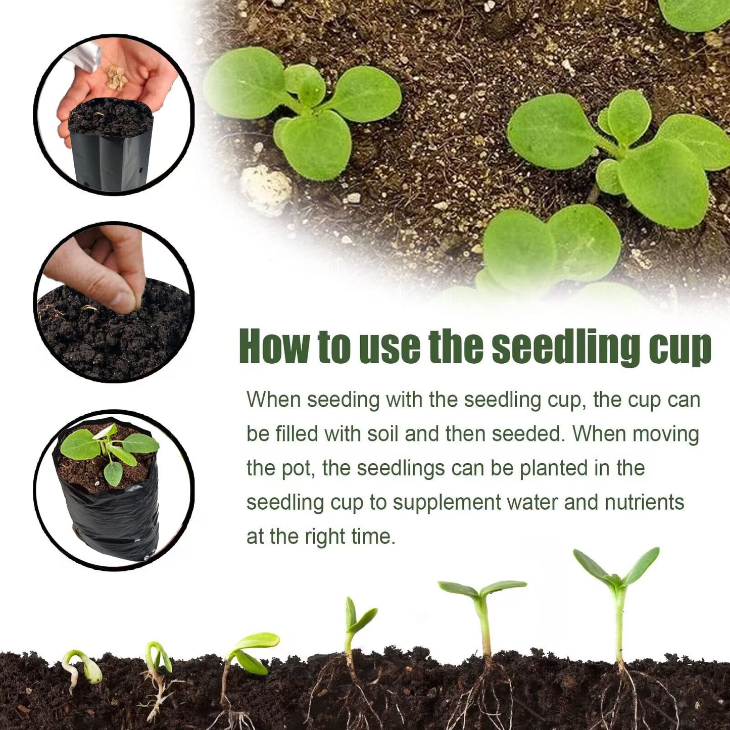 DredQcco 100PACK Plant Grow Bags,Thicken PE Seedling Bag Fruit Tree Seedling Cup Bonsai Planting Bag with Breathable Holes for Garden Black Planting Bags Nursery Bags (4.7'' Dia x 8'' H)