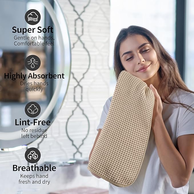 Microfiber Waffle Hand Towels, 4 Pieces, Fast Drying, Lint Free 430 GSM