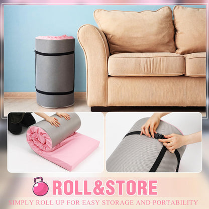 Lyrow 3 Inch 72"x 24" Thick Foldable Yoga Mat with Carry Strap, Non-slip Portable Foam Gym Mat for Yoga, Pilates and Stretching(Peach Pink)