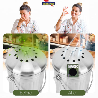 Trash Magic Activated Charcoal Trash Can Odor Eliminator - Peel & Stick Garbage Can Deodorizer - Air Freshener for Fridge, Compost, Drawers & Diaper Pails - Lasts 4 Months - Made in USA (8 Pack)