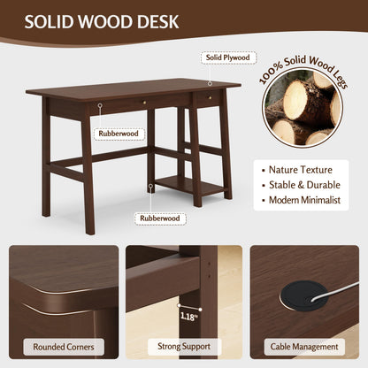 NELYE Solid Wood Desk with Drawer - 52 Inch Modern Writing and Computing Workstation for Home Office in Walnut