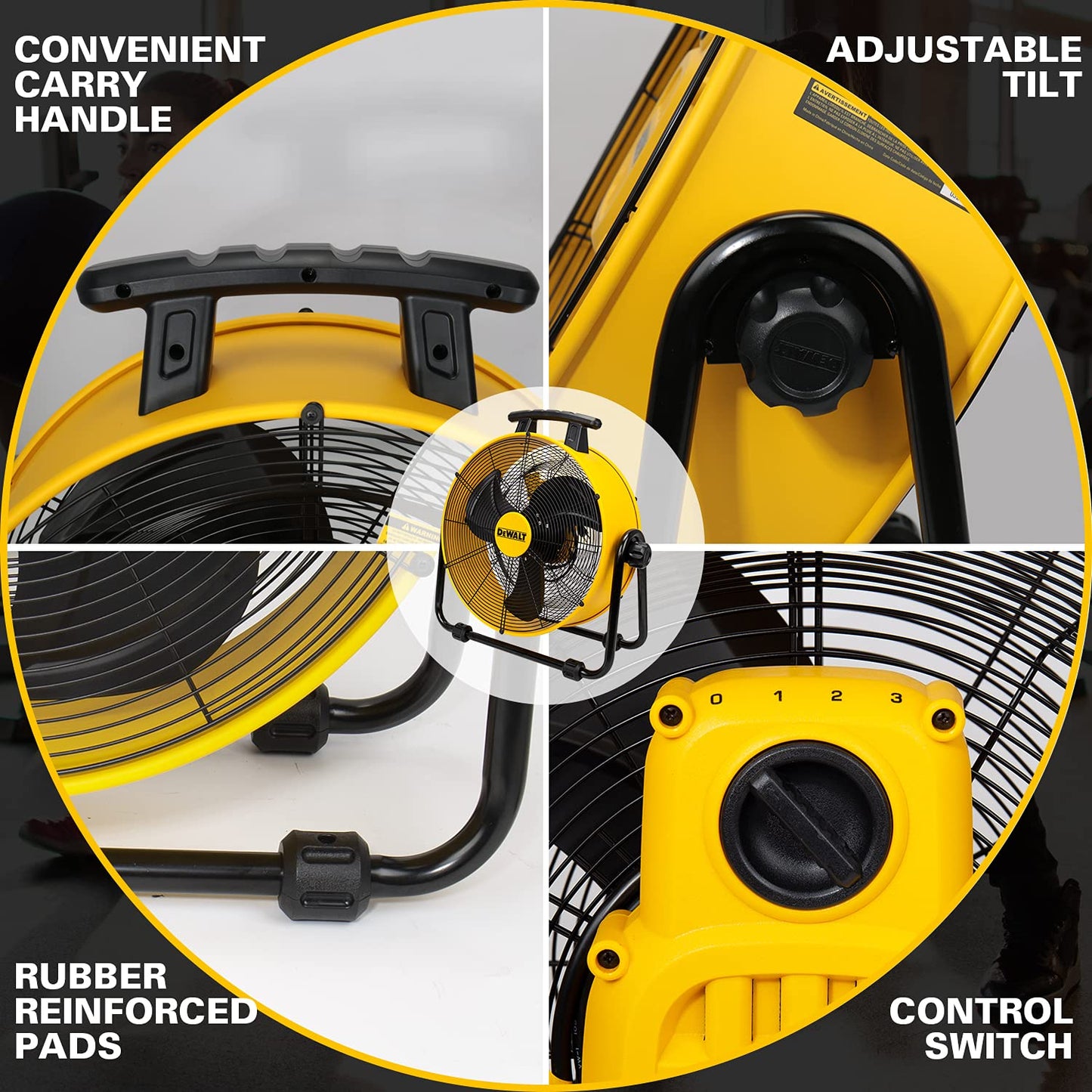 DEWALT DXAM-2260 Portable Air Mover/Floor Dryer, 600 Cfm & DEWALT DXF-2042 High-Velocity Industrial,Warehouse Fan Heavy Duty Mover Portable Air Circulator 3-Speed Adjustable Tilt, 20", Yellow
