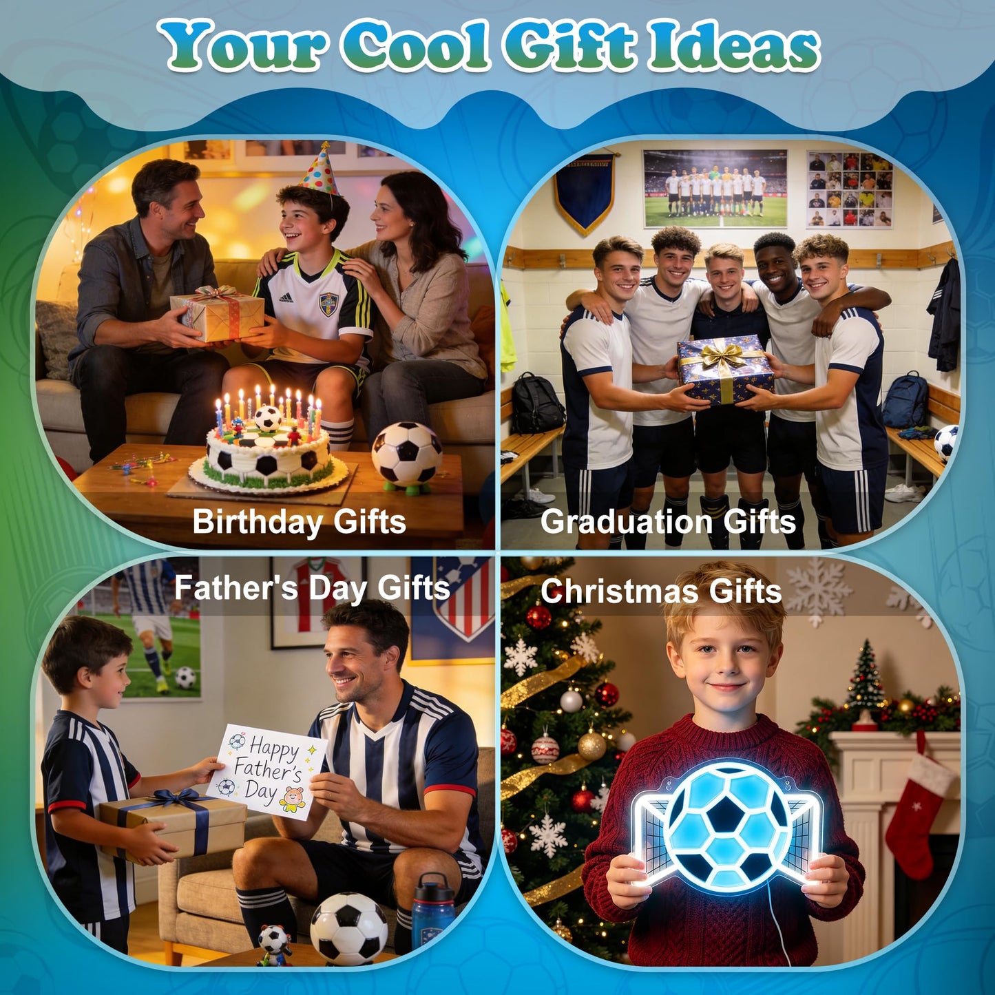 Okayera Soccer Neon Sign, Dimmable Football LED Lamp for Wall Decor, Light up Sports Sign for Bedroom Playroom Man Cave Club Party College Dorm Decor, Cool Teenager Boy Kid Birthday Holiday Xmas Gifts