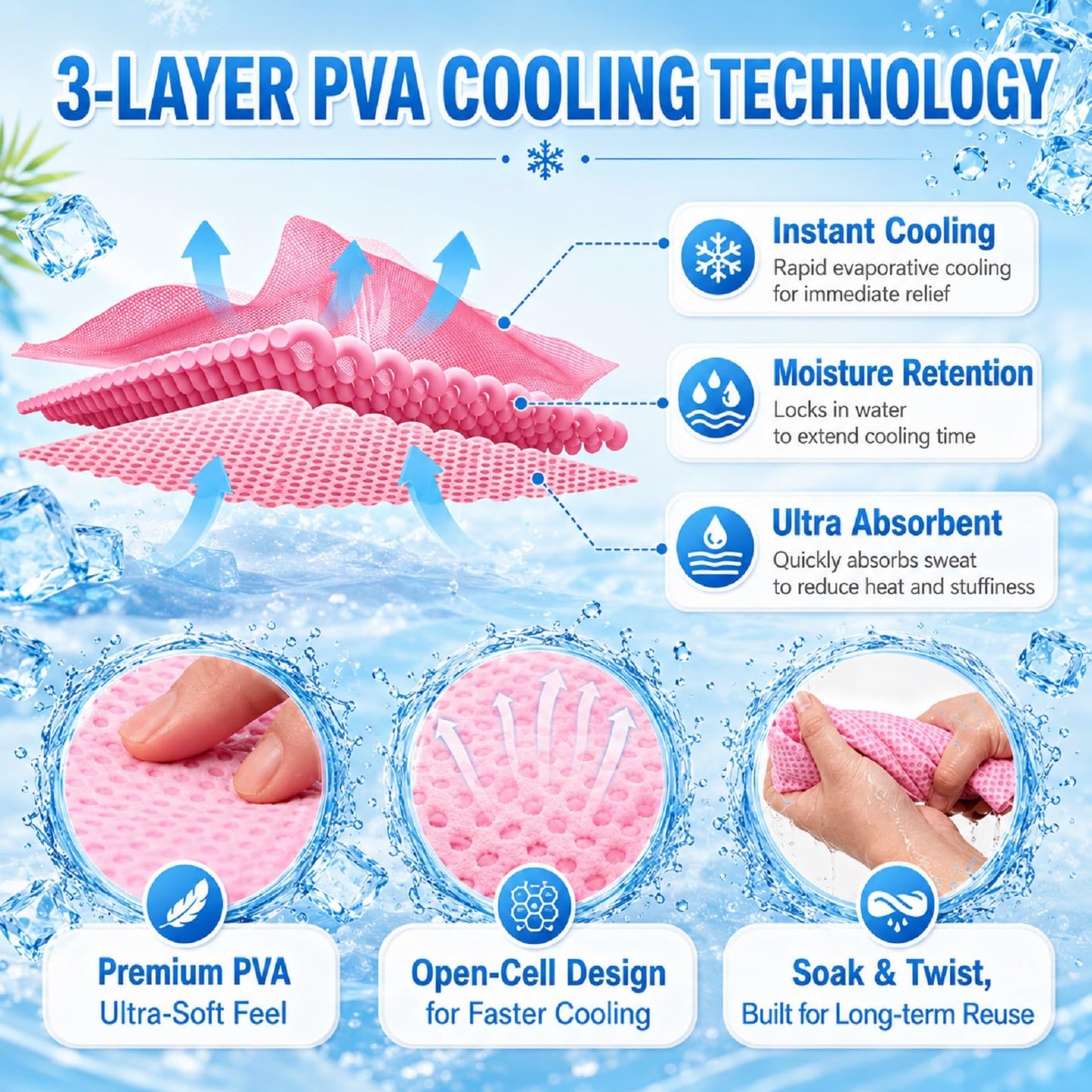 BobbleT Kids PVA Cooling Towels 4 Pack (30"x9") - Mini Instant Ice Cooling Towels for Neck & Face with UPF 50+ Sun Protection, Reusable Summer Heat Relief for Outdoor Activities, Pink