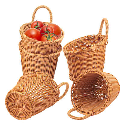 Geytetqi 5 Pack 6.7 x 6 inch Woven Hanging Fruit Basket, Wall Hanging Wicker Baskets, Wall Fruit Wicker Basket for Kitchen, Planter, Vegetable & Fruit, Boho Home Decor
