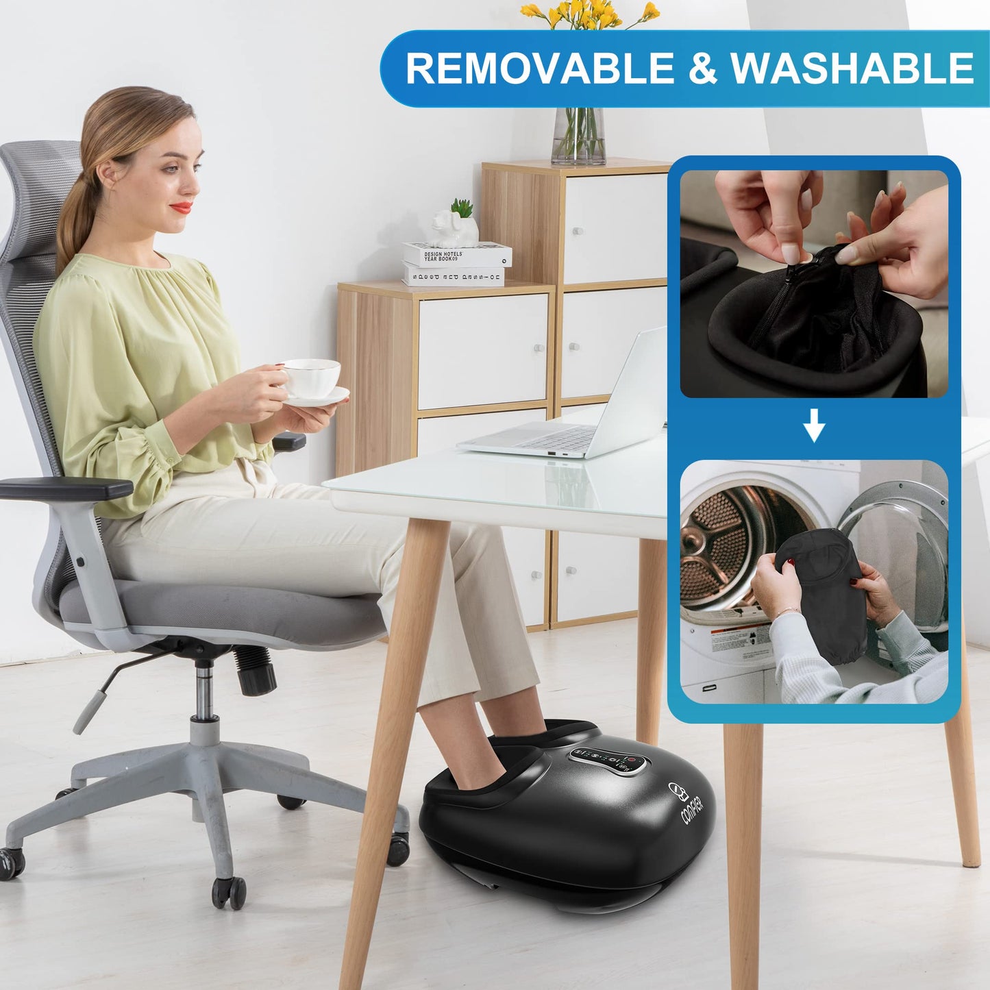 COMFIER Foot Massager with Heat,Kneading,Vibration,Compression,Pause Function,Shiatsu feet Massager for Plantar Fasciitis Neuropathy, Gifts for Him/Her,Remote Control,Size 13