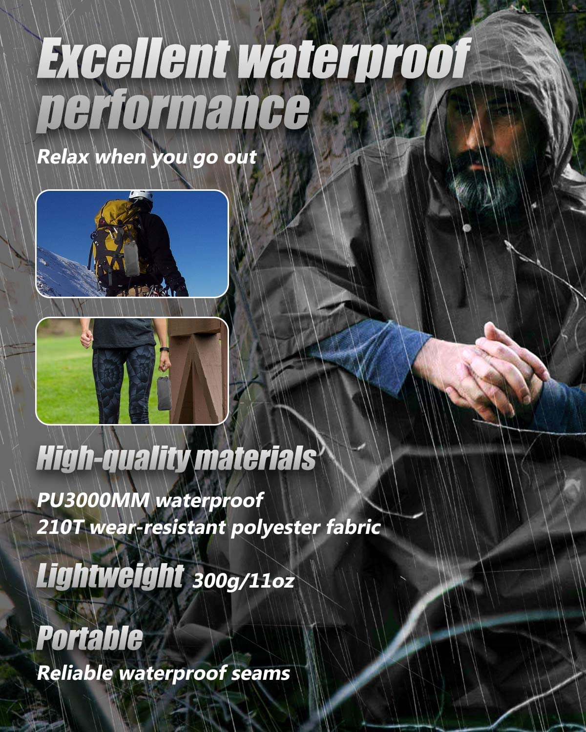Victoper Waterproof Poncho Adult, Lightweight Reusable Raincoat for Outdoor Hiking Camping Cycling Traveling with Emergency Grommet Corners Grey