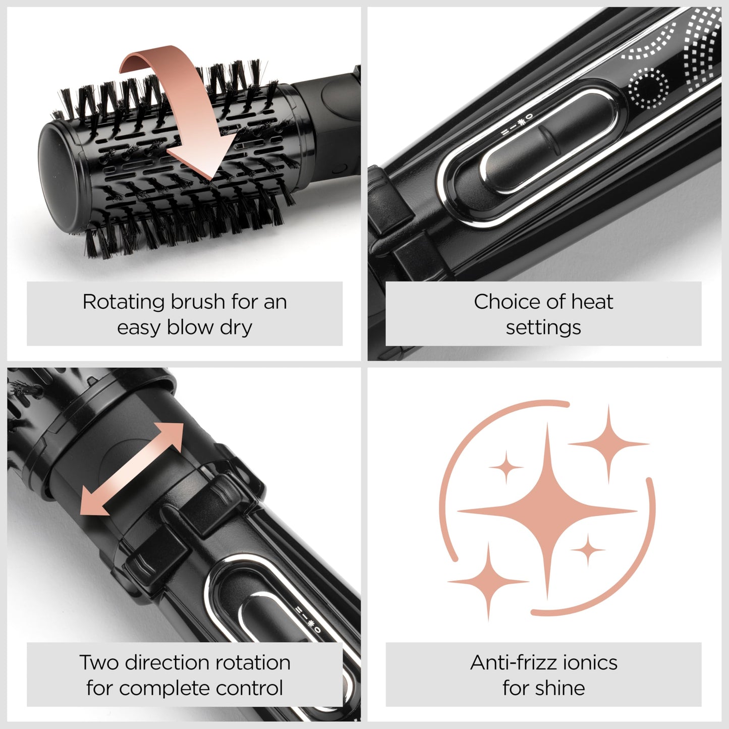 BaByliss Big Hair Rotating Hair Dryer Brush - Dry and Style in One Step, 2 Speeds & Alternating Directions, Ionic Frizz-Control, 50mm Barrel, Black, 2885U
