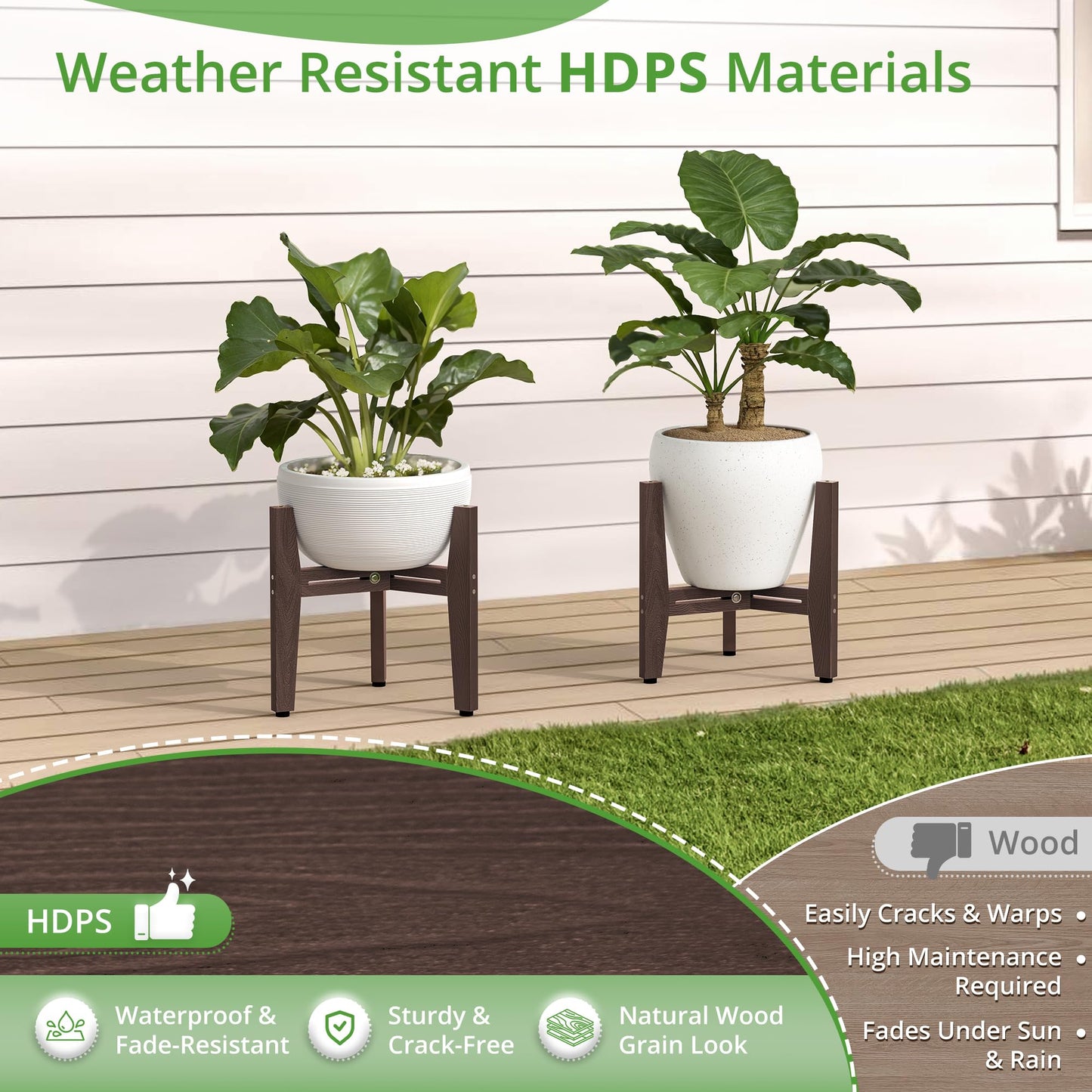 LUE BONA HDPS Plant Stand Indoor Outdoor, Adjustable Mid Century Modern Stand for Plants 8-12 Inch Pots, Coffee Brown