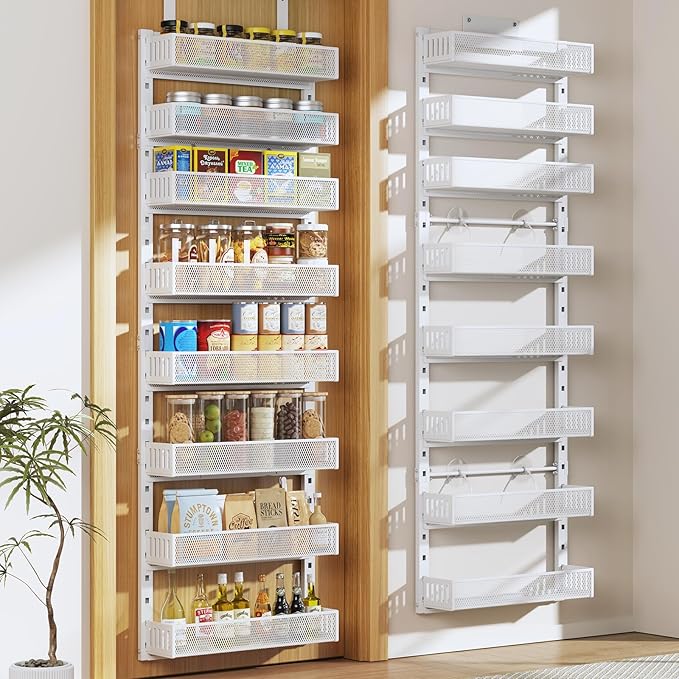 Pantry Door Organizers and Storage, 8-Tier Large Metal Heavy-Duty Frame Over