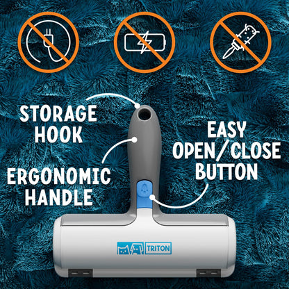 Triton Pet Hair Remover w/Fur Trapping Compartment - Easy to Use Pet Hair Removal Tool - Cat & Dog Hair Remover for Couch, Furniture, Clothes, Bedding, Car - Reusable Lint Roller