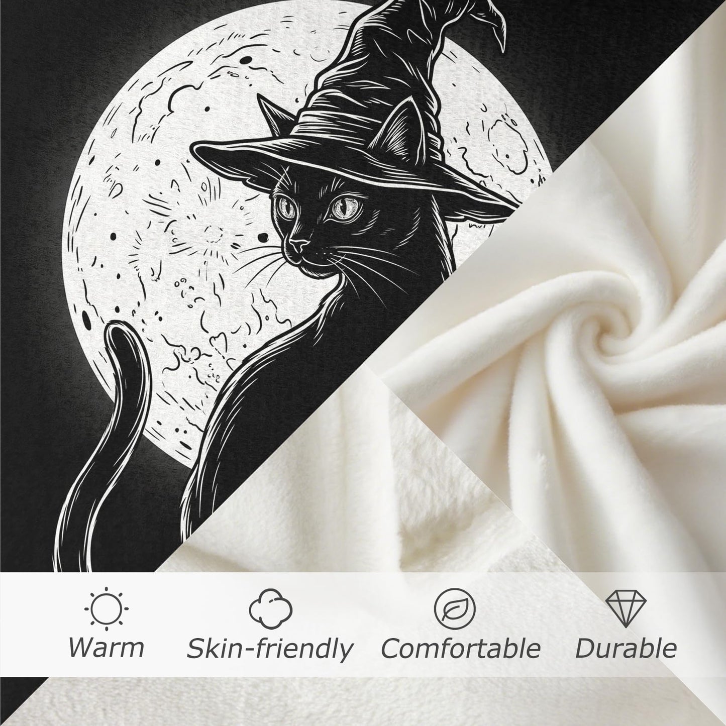 GEDAEUBA Black Cat Blanket Halloween - Witchy Fleece Blanket Throw, Soft Cozy Blankets & Throws for Couch, Bed, and Sofa, 50x70 inches