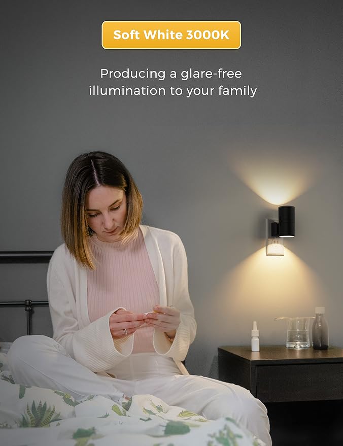 L LOHAS LED Night Light Plug in, 4 Pack, Dimmable Night Lights Plug into Wall, Light Sensor Nightlight, Soft White 3000K with Black Shade, Plug in Nightlights for Hallway Bathroom Kitchen Bedroom